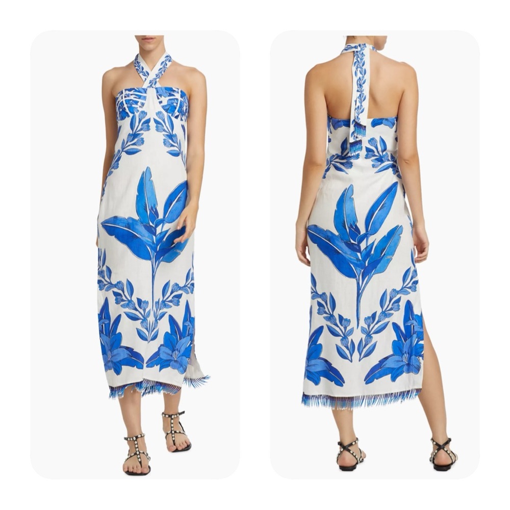 FARM Rio Blue and White Midi Dress